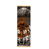 A vertical canvas wall art featuring a detailed tiger head and body in a Japanese Ukiyo-e style with a wooden hanging scroll.