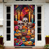 A door cover featuring a sugar skull design with colorful papel picado elements.