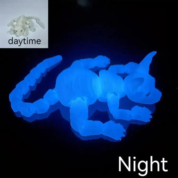 A glowing blue realistic Sphynx cat fidget toy shown in daytime and night contexts.