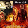 A collage featuring a horror mask and a person in a costume, with text encouraging people to scare others.