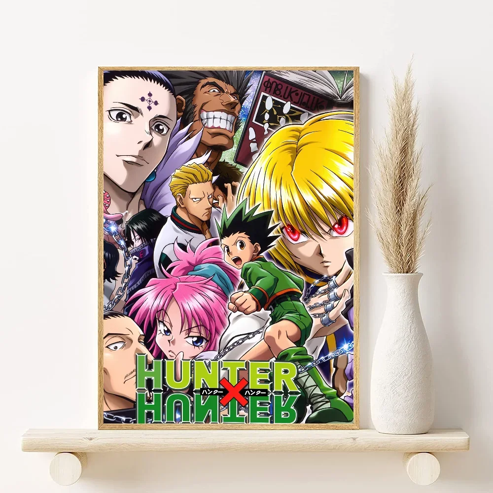 Canvas wall art featuring characters from Hunter x Hunter including Gon, Killua, and Hisoka