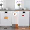Before and after comparison of a dishwasher magnet sign showing dirty and clean states.