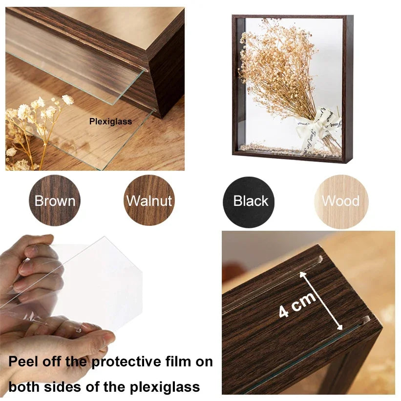Deep Shadow Box Frame for 3D Displays - Wooden Tabletop Keepsake Case