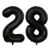 A set of two giant black foil balloons shaped like the number 28