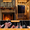 Flameless floating candles with a magic wand remote shown in indoor and outdoor settings, along with instructions for use.