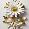 Arte de pared floral en lienzo con girasoles dorados y blancos, pétalos y hojas superpuestos