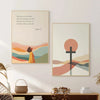 Two framed canvas prints featuring Psalm 121 and a silhouette of a person with a cross on a pink sun background