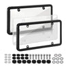 A universal license plate frame with mounting screws and various hardware components for cars and trucks
