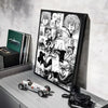 A framed poster featuring characters from Vinland Saga anime, including a close-up of a man's face and other figures.