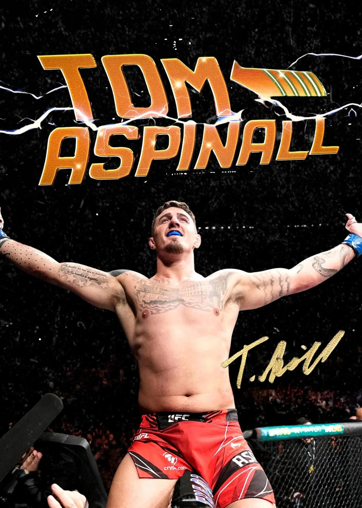 A muscular man with tattoos is shown flexing during a fight, featured on UFC-inspired martial arts canvas wall art.