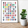 A grid of football jersey numbers in various colors and designs displayed as canvas wall art