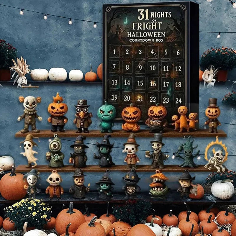 A Halloween advent calendar box featuring 31 nights of spooky figurines and pumpkins.