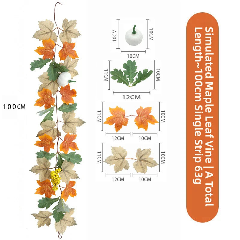 Simulated maple leaf vine garland 100cm long with individual leaves and a white accent