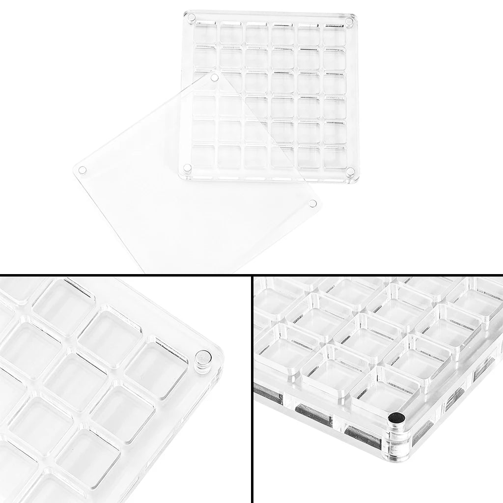 Clear acrylic magnetic seashell display box shown in multiple views