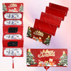 A stack of red cards and envelopes designed to hold cash gifts for Christmas