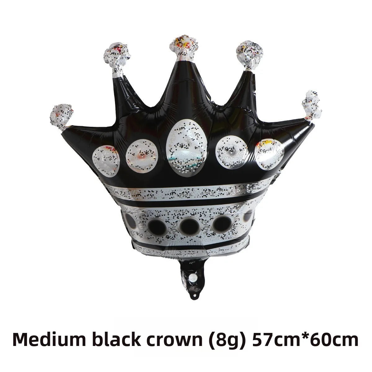 Medium black crown balloon with silver and gold accents for birthday party decor