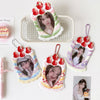 A set of pink and green cartoon strawberry bag keychains and card holders featuring a woman's portrait.