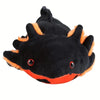 A black and orange axolotl plush toy with large eyes and textured skin.