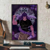 Anime canvas art poster featuring Toji Fushiguro in a dark outfit with purple accents against a deep purple background