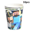 A set of 10 Minecraft-themed party supplies including a flag pulling cake topper and tableware