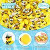 A close-up view of 50 mini resin cruise ducks with sunglasses in assorted yellow and white colors.