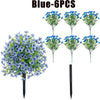 Six bunches of blue artificial flowers on black stems for outdoor and indoor decoration