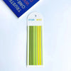 A set of transparent sticky notes with vertical stripes in green and yellow on a white background.