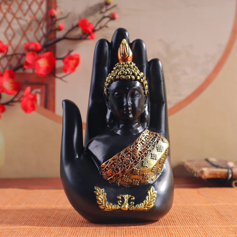 Palm-Sized Buddha Hand Sculpture with Gold Headpiece
