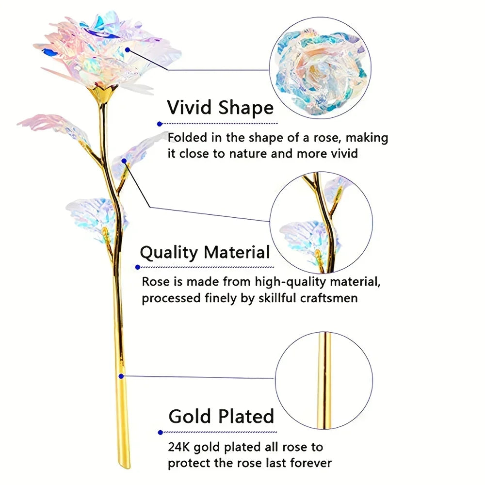 Iridescent gold-plated artificial rose with a vivid shape and high-quality material.