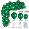 Dark green latex balloon garland kit featuring balloons, ribbon, chain, and glue.