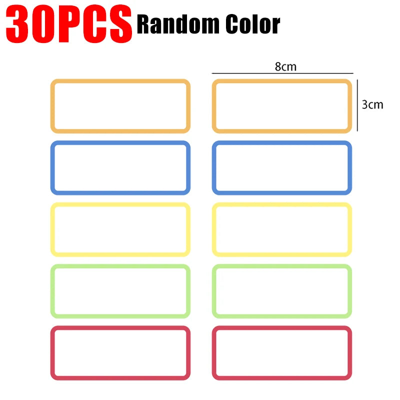 A set of 30 pieces of random color reusable magnetic dry erase labels and stickers.