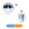 A set of blue dog themed disposable tableware including a plate and cup for parties and picnics
