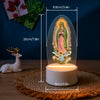 Lampe de nuit décorative rétro avec une statue de la Vierge Marie et un ange sur une base en bois.