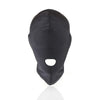 Black BDSM head harness and blindfold for roleplay