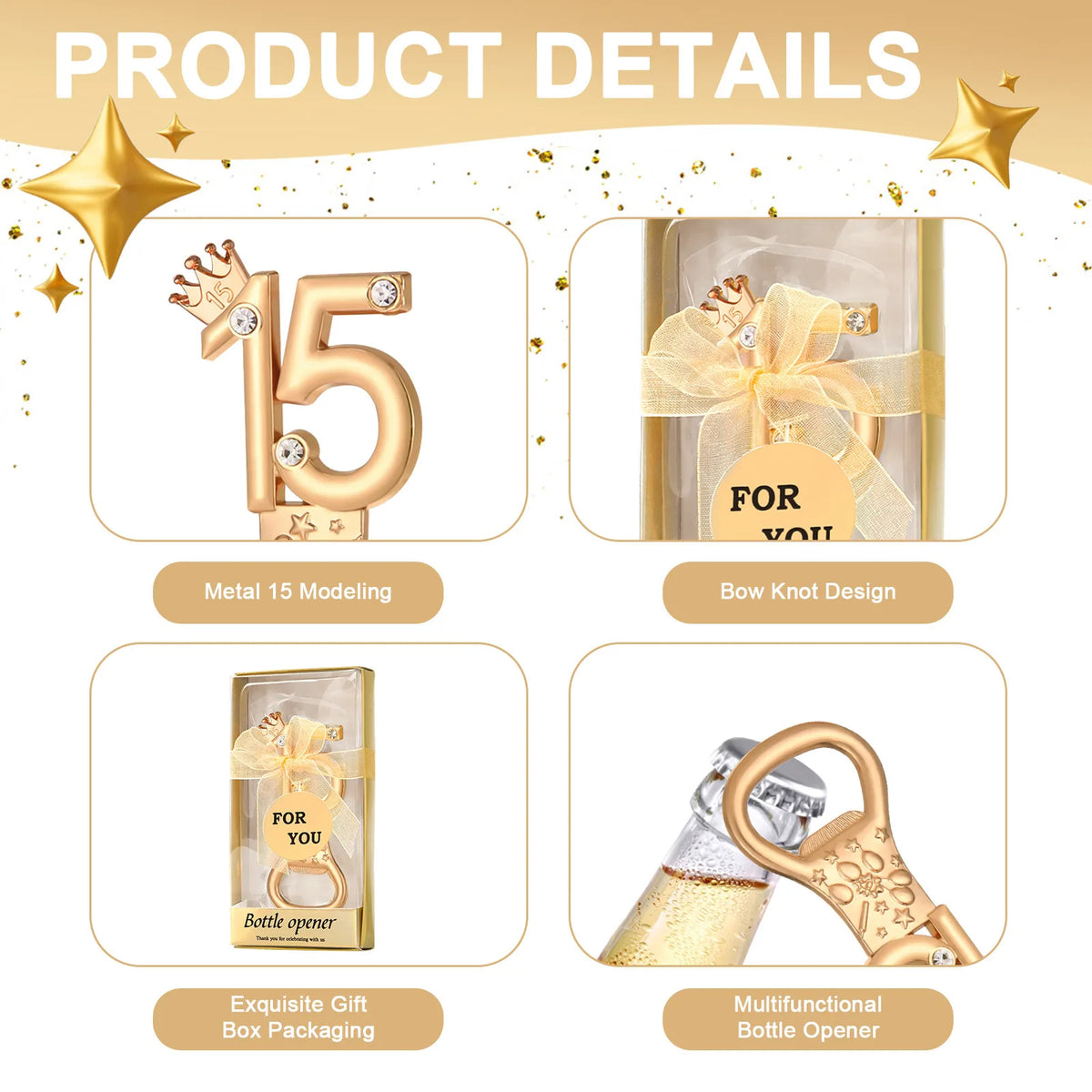 Gold crown number 15 bottle opener gift box for party favors