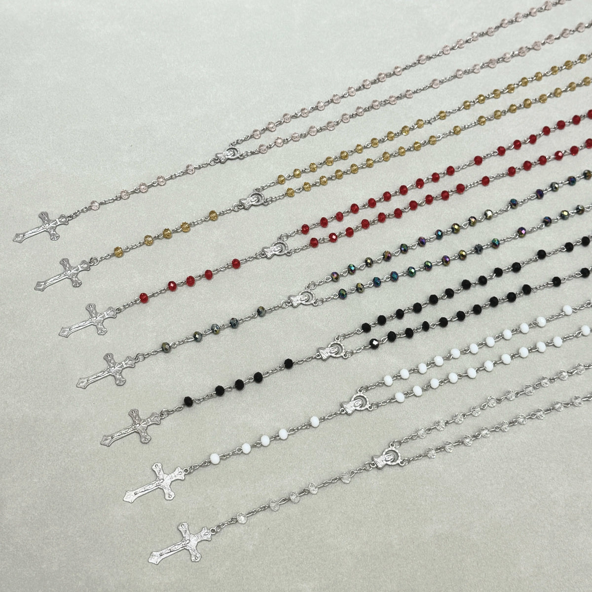 Faceted Crystal Rosary Necklace with Crucifix Pendant