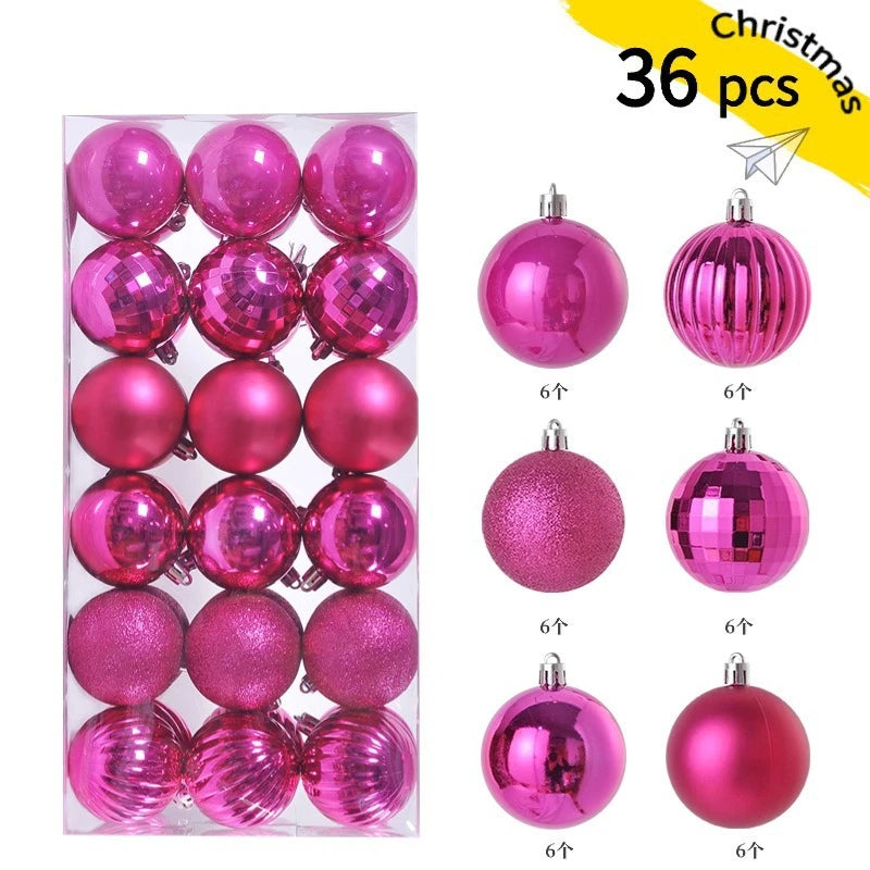 A set of 24 pink and magenta festive Christmas baubles for holiday tree and decor.
