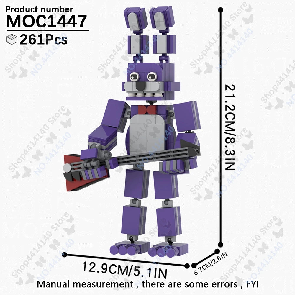 A purple building block model of a character, measuring 21.2cm tall.