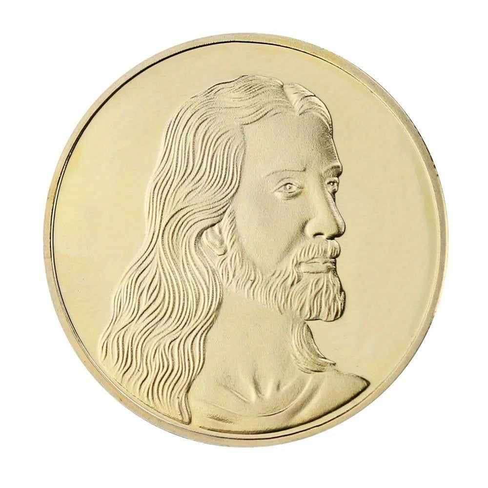 A round gold-plated commemorative coin featuring a profile portrait of a man with long hair and a beard.