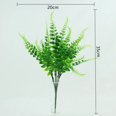 Artificial Fern Grass Bouquet – 7-Branch Green Plastic Plant