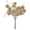 A bouquet of dried, light brown silk chrysanthemum artificial flowers on a green stem.