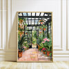 Botanical Philodendron canvas wall art featuring lush green plants and a glass greenhouse structure.