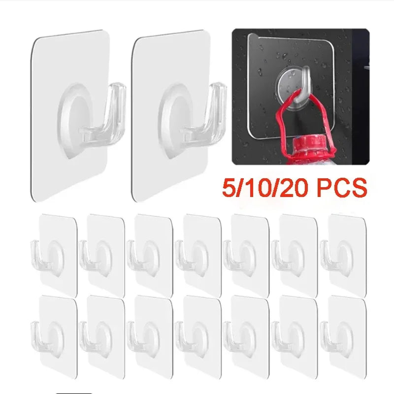 Transparent heavy-duty self-adhesive hooks in various sizes and colors for various applications