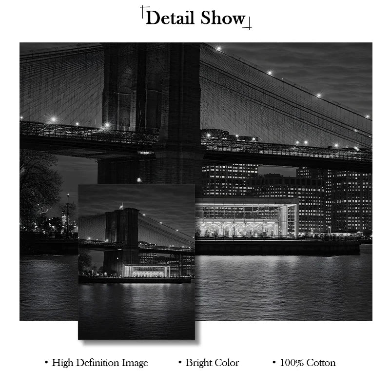 New York City Nightscape Canvas Art – Brooklyn Bridge and Manhattan Skyline