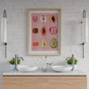 Abstract feminist fruit canvas wall art featuring various sliced fruits displayed in a framed print.