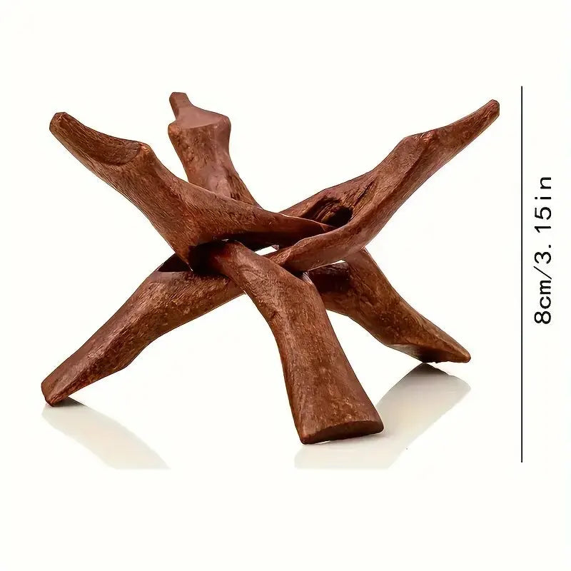 Vintage wooden tripod stand for displaying an abalone shell or crystal ball.