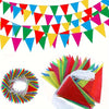 A colorful pennant banner flag decoration featuring triangles in red, green, yellow, and blue.