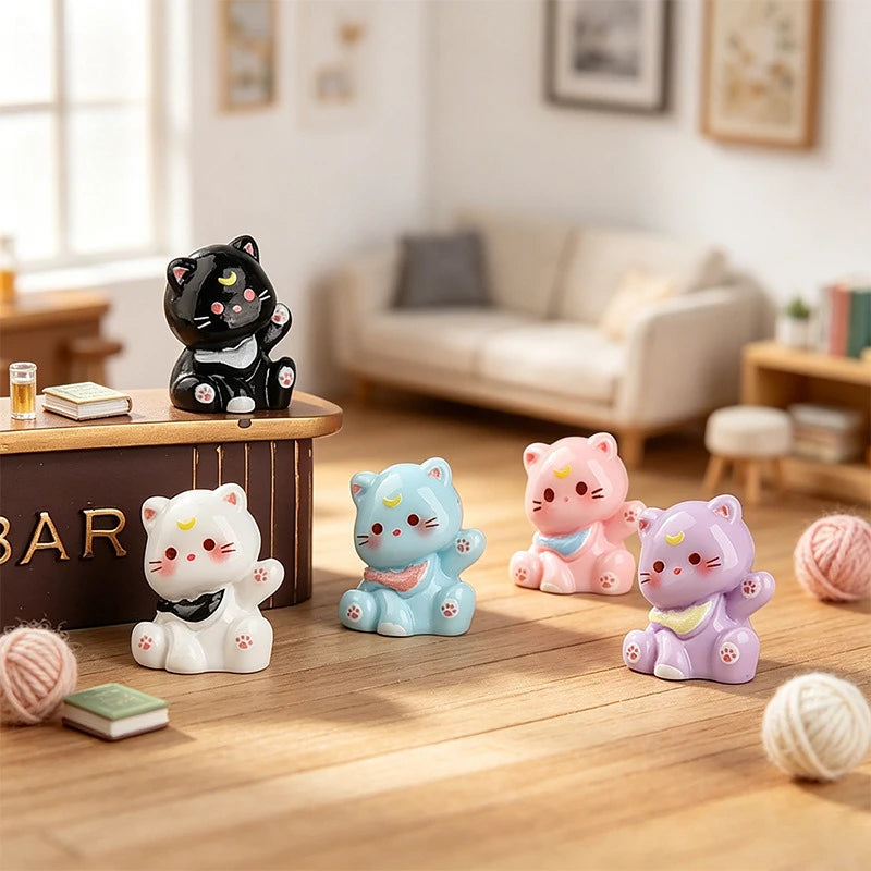 A collection of colorful kawaii 3D resin animal keychains, including black cat, white tiger, pink lion, and purple dragon, di