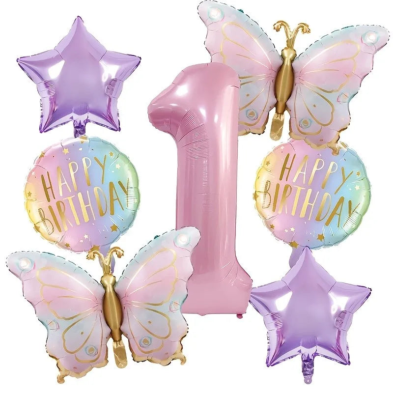 Pink Butterfly & Number Balloon Combo Set