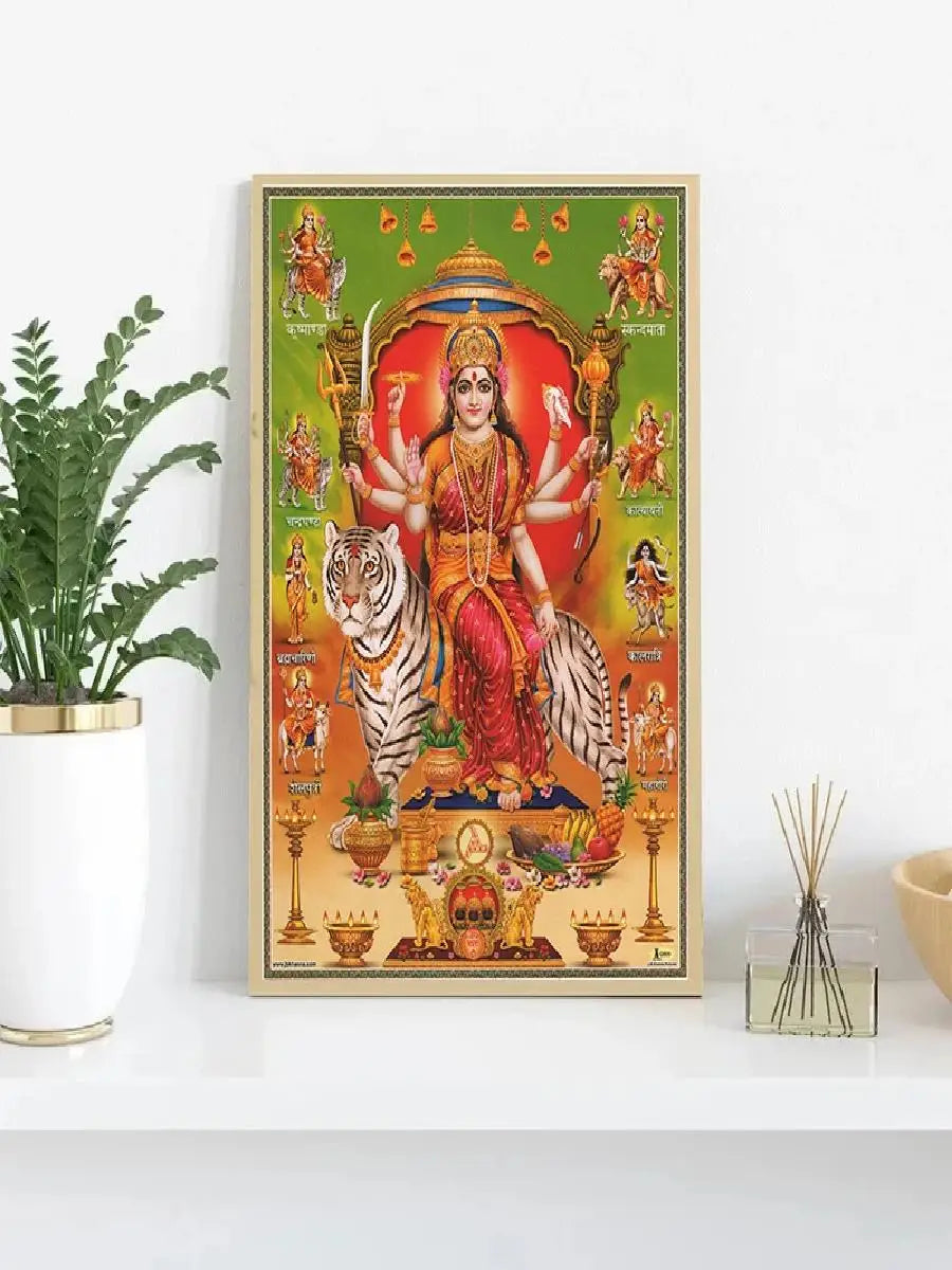 Durga Goddess Vintage Canvas Wall Art – Hindu Deity Print for Living Room & Home Decor
